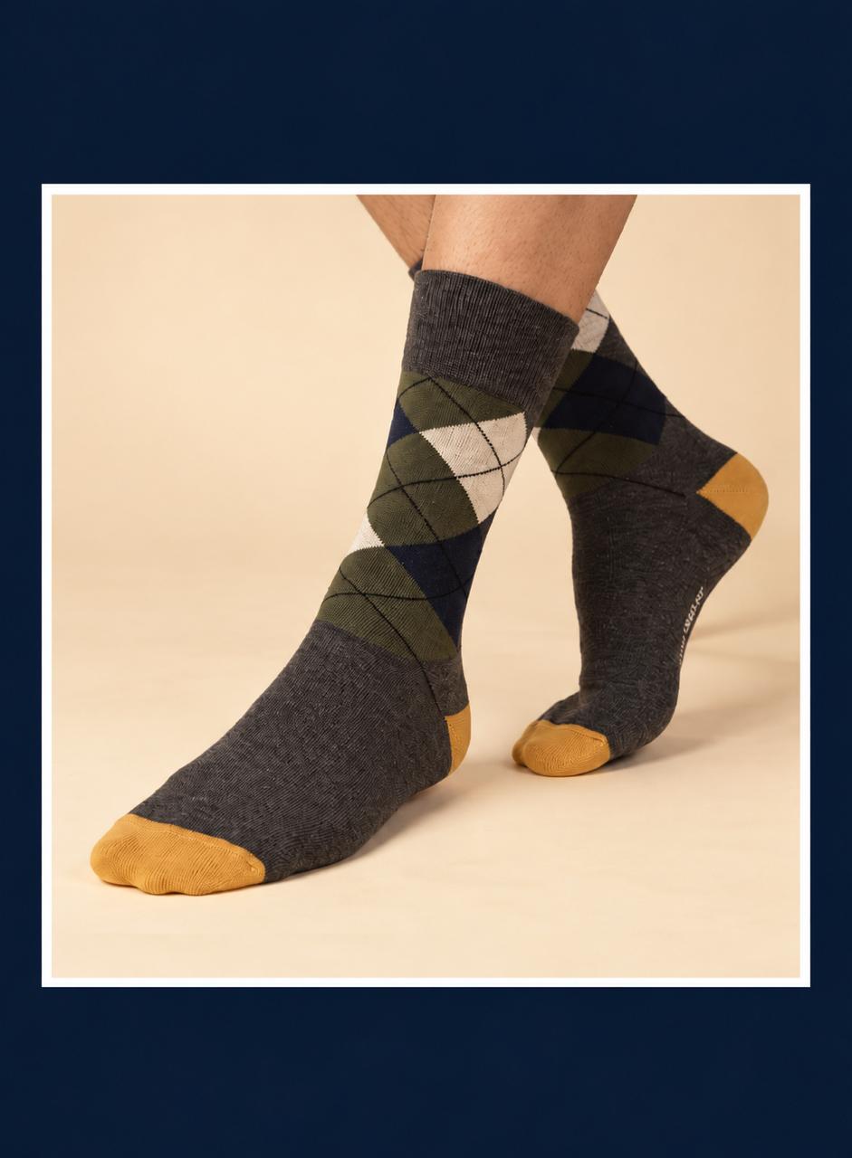 My Lord men's socks - grey argyle crew socks by Lord Walker