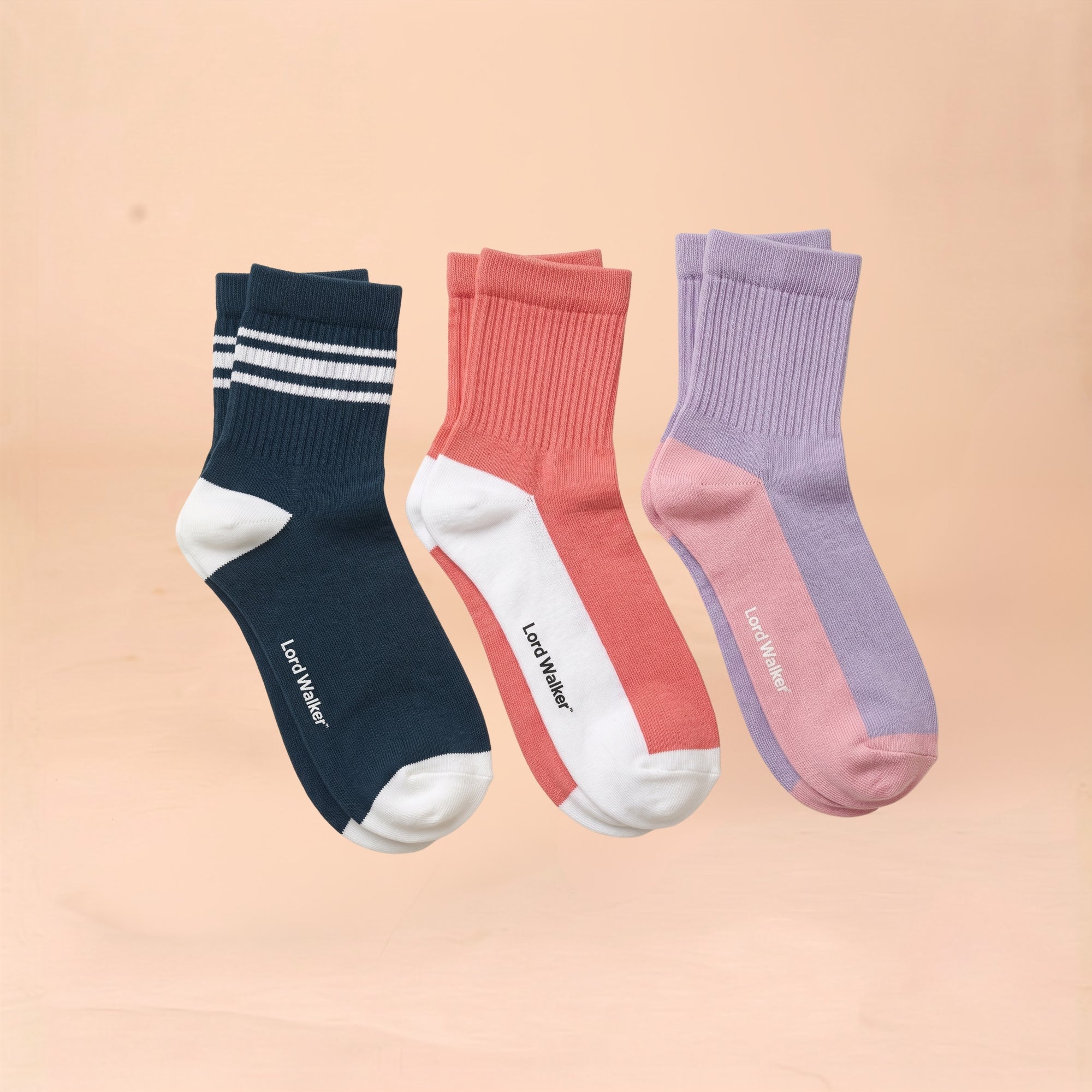 Afternoon Tea – women's striped quarter socks in green, coral and lilac, Lord Walker, view 3