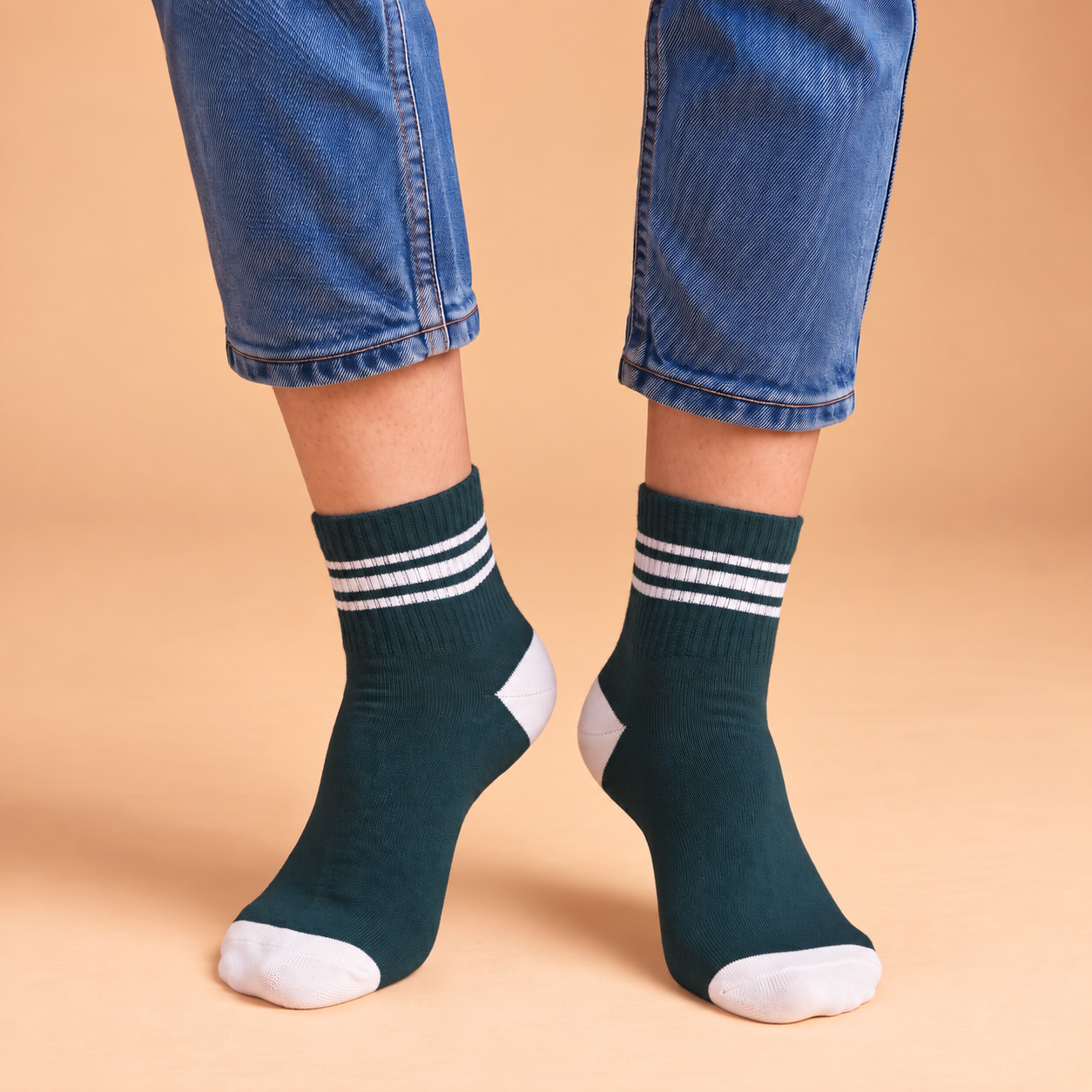 Afternoon Tea – women's striped quarter socks in green, coral and lilac, Lord Walker, view 5