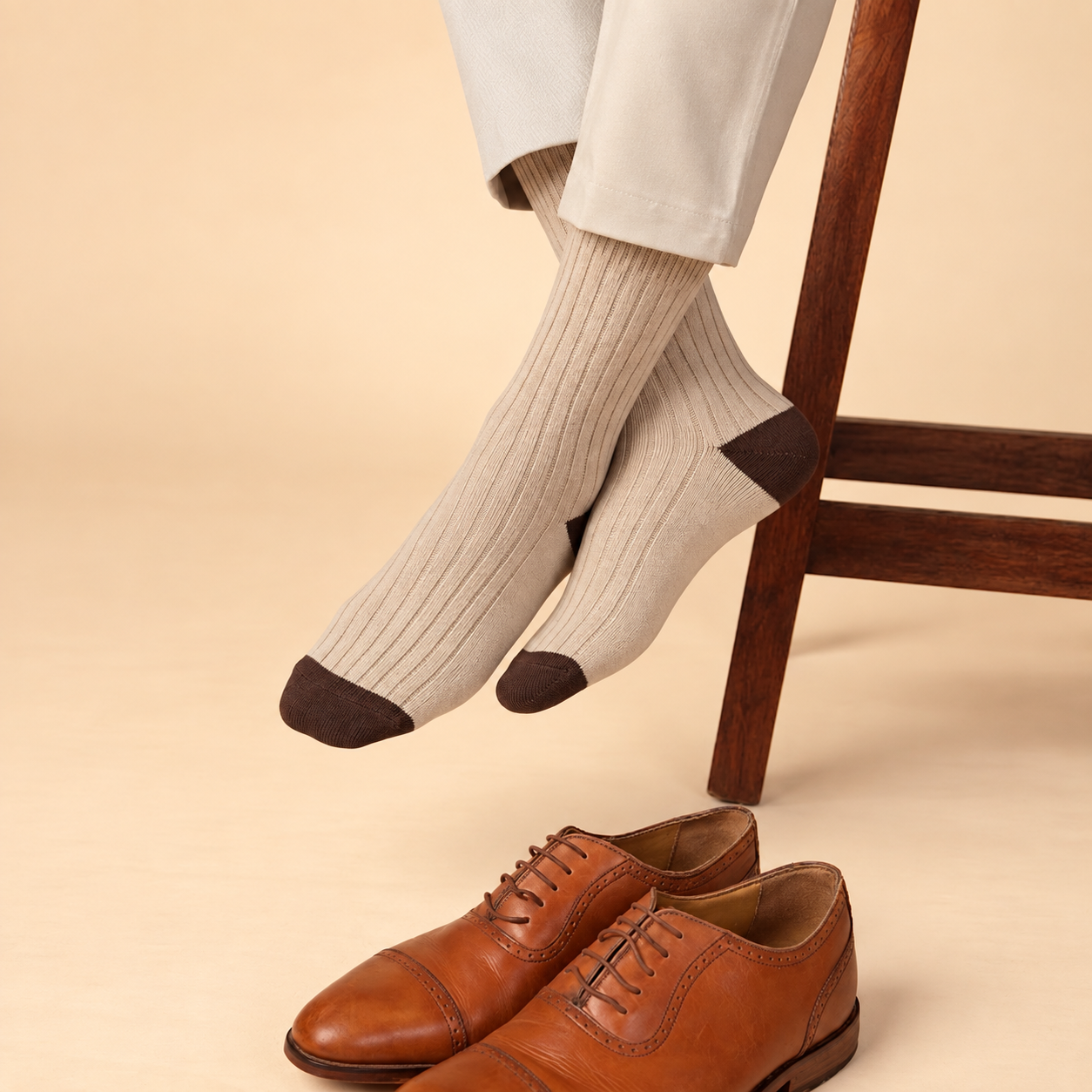 Boardroom Neutrals – men's ribbed crew socks in charcoal and off-white, Lord Walker, view 8