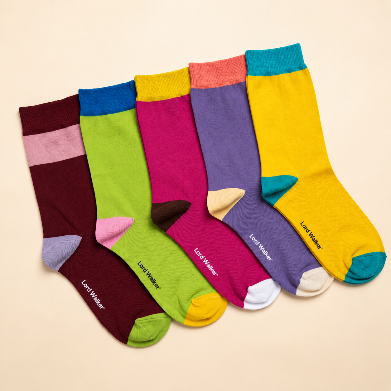 Botanical Dreams – women's crew socks in green, lavender, pink, yellow and dark red, Lord Walker, view 4