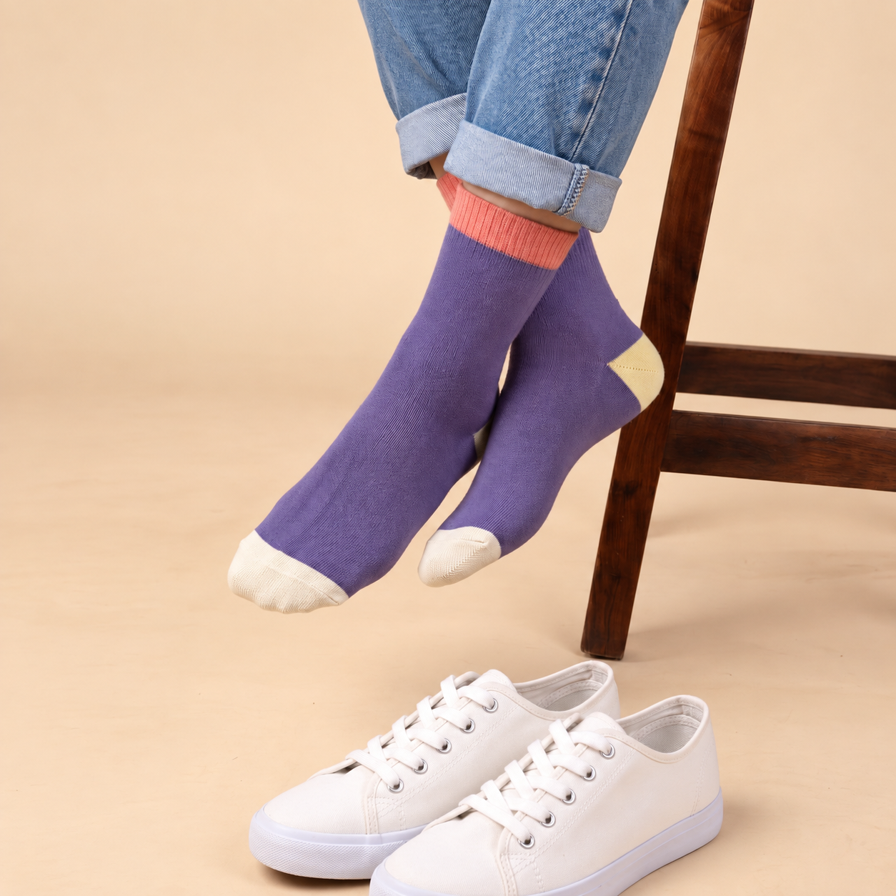 Botanical Dreams – women's crew socks in green, lavender, pink, yellow and dark red, Lord Walker, view 6