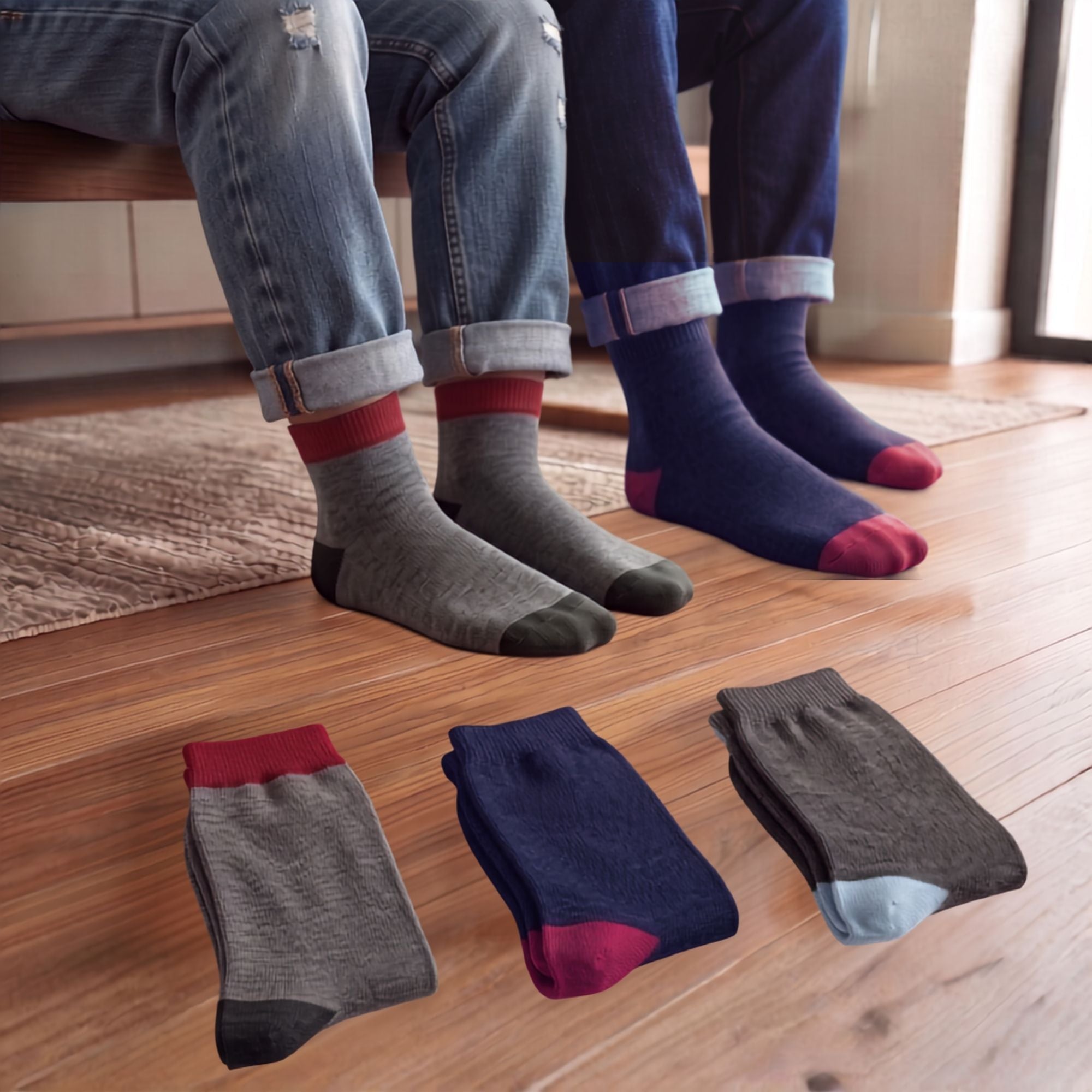 City Life – men's quarter socks in mid grey, blue and charcoal, Lord Walker, view 3