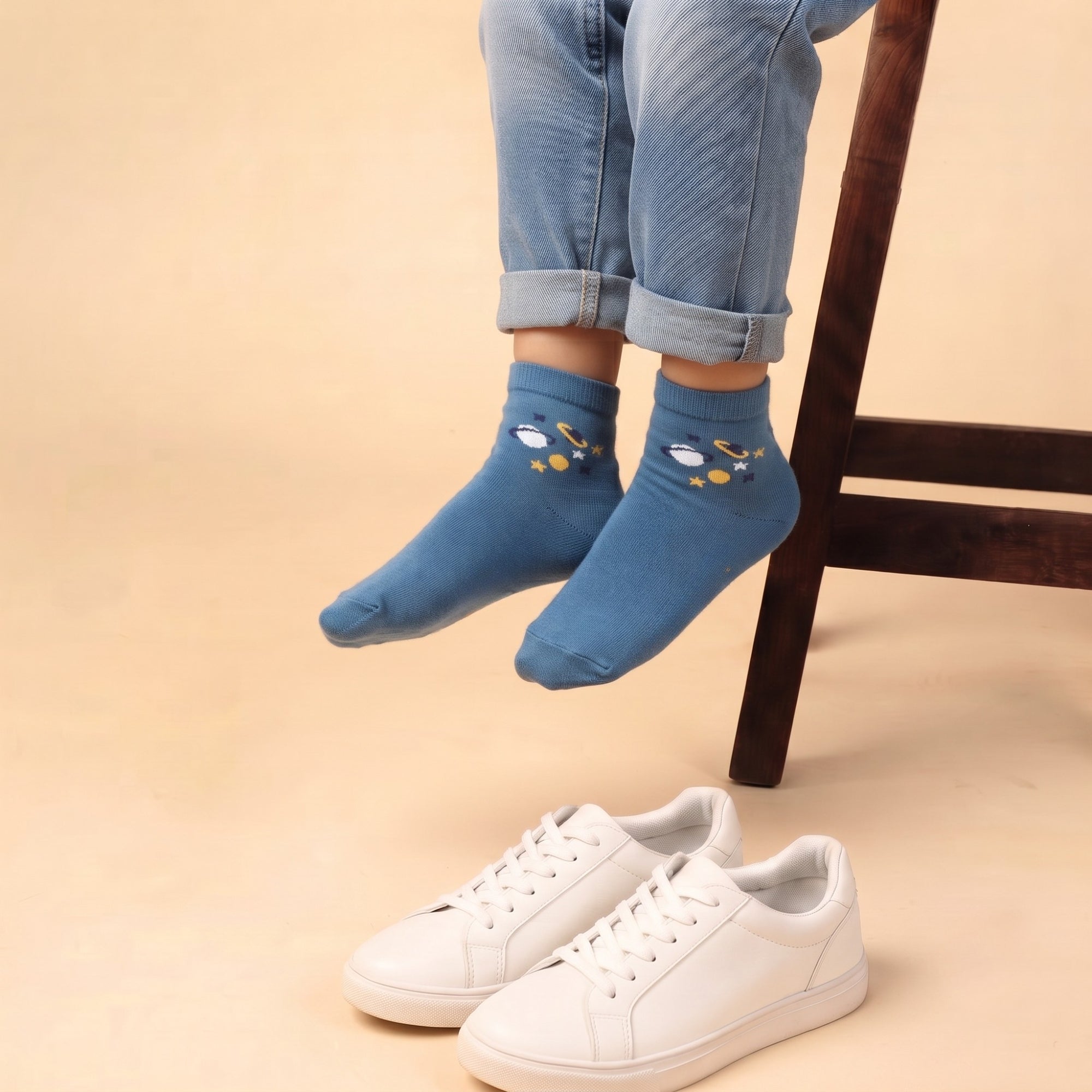 Cosmic Adventures – kids' space socks in dark blue and sky, Lord Walker, view 3