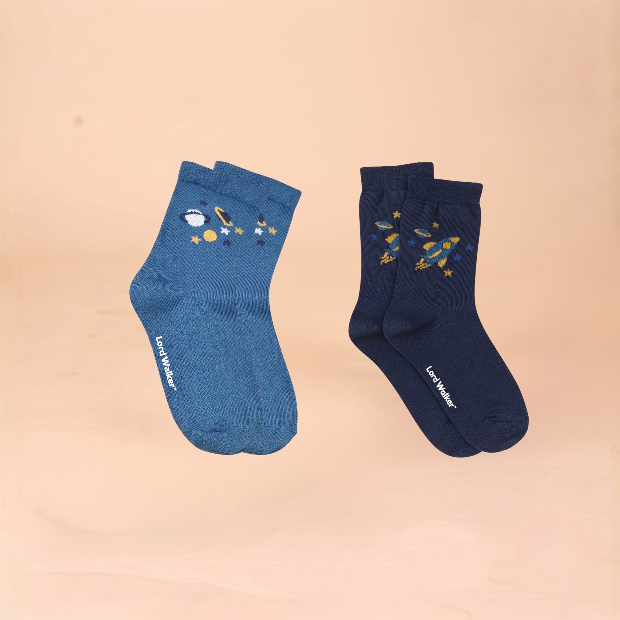 Cosmic Adventures – kids' space socks in dark blue and sky, Lord Walker, view 4