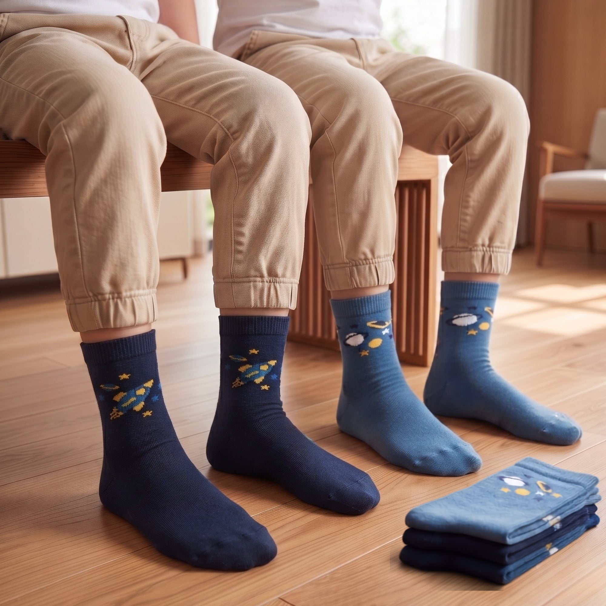 Cosmic Adventures – kids' space socks in dark blue and sky, Lord Walker, view 5