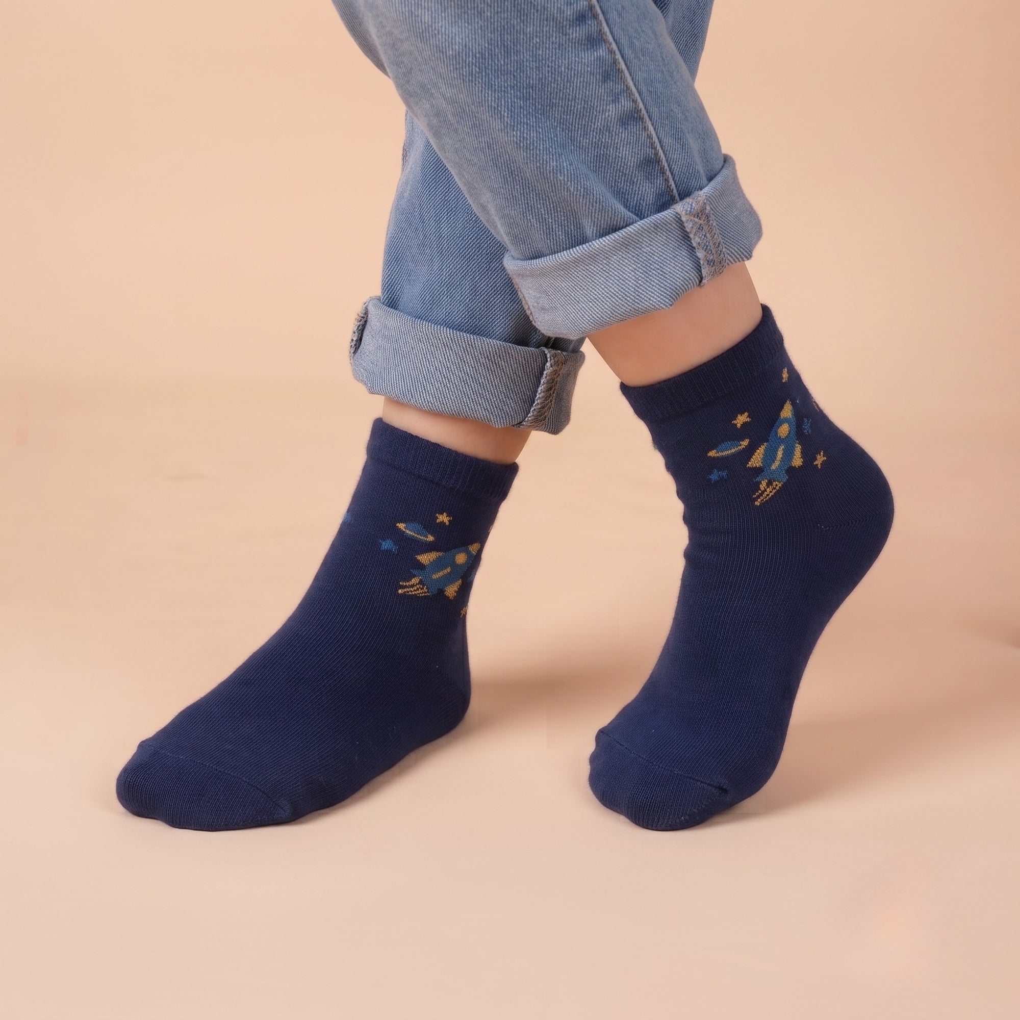 Cosmic Adventures – kids' space socks in dark blue and sky, Lord Walker, view 8