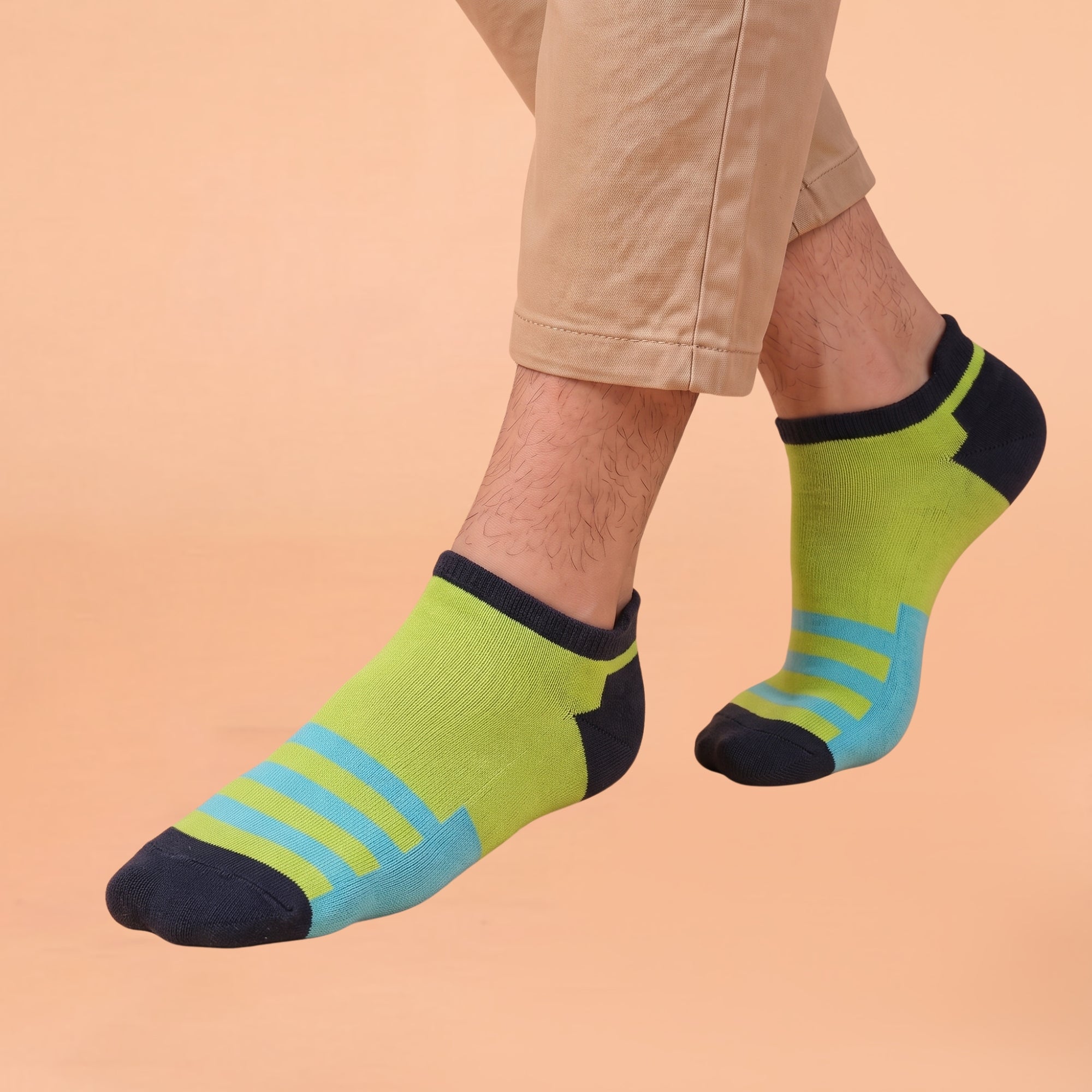 Court Stories – unisex cushioned ankle socks in orange, parrot green and navy, Lord Walker
