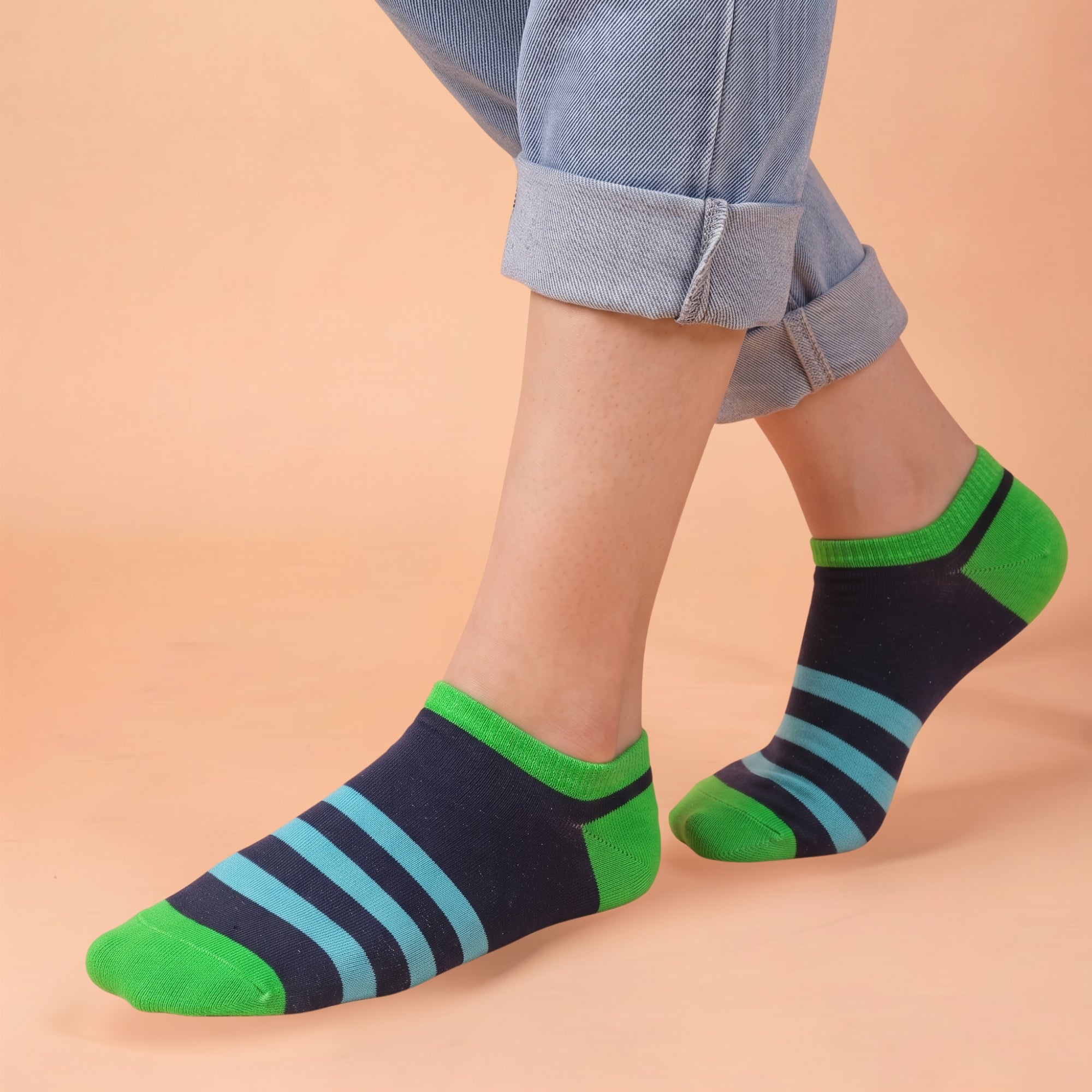 Court Stories – unisex cushioned ankle socks in orange, parrot green and navy, Lord Walker, view 6