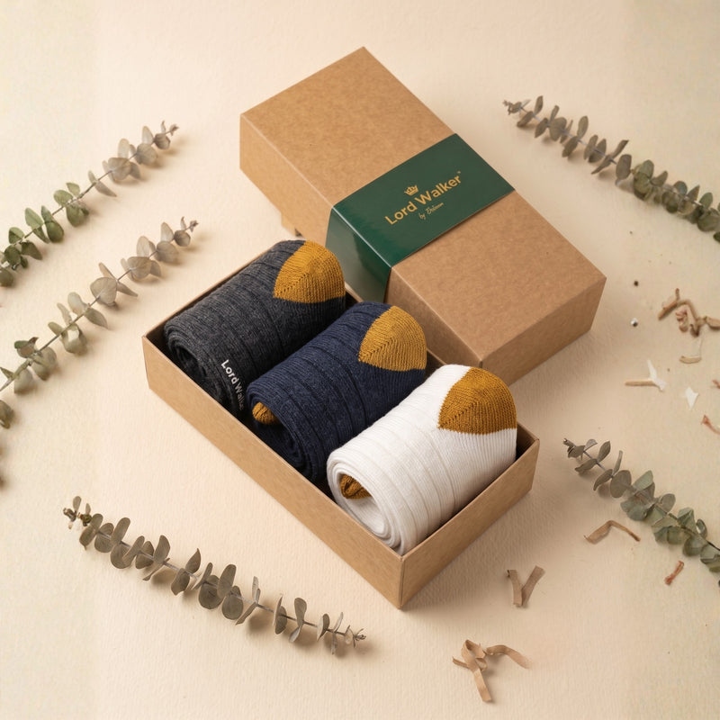 Executive Edit – men's ribbed crew socks in blue, beige and grey, Lord Walker, view 2