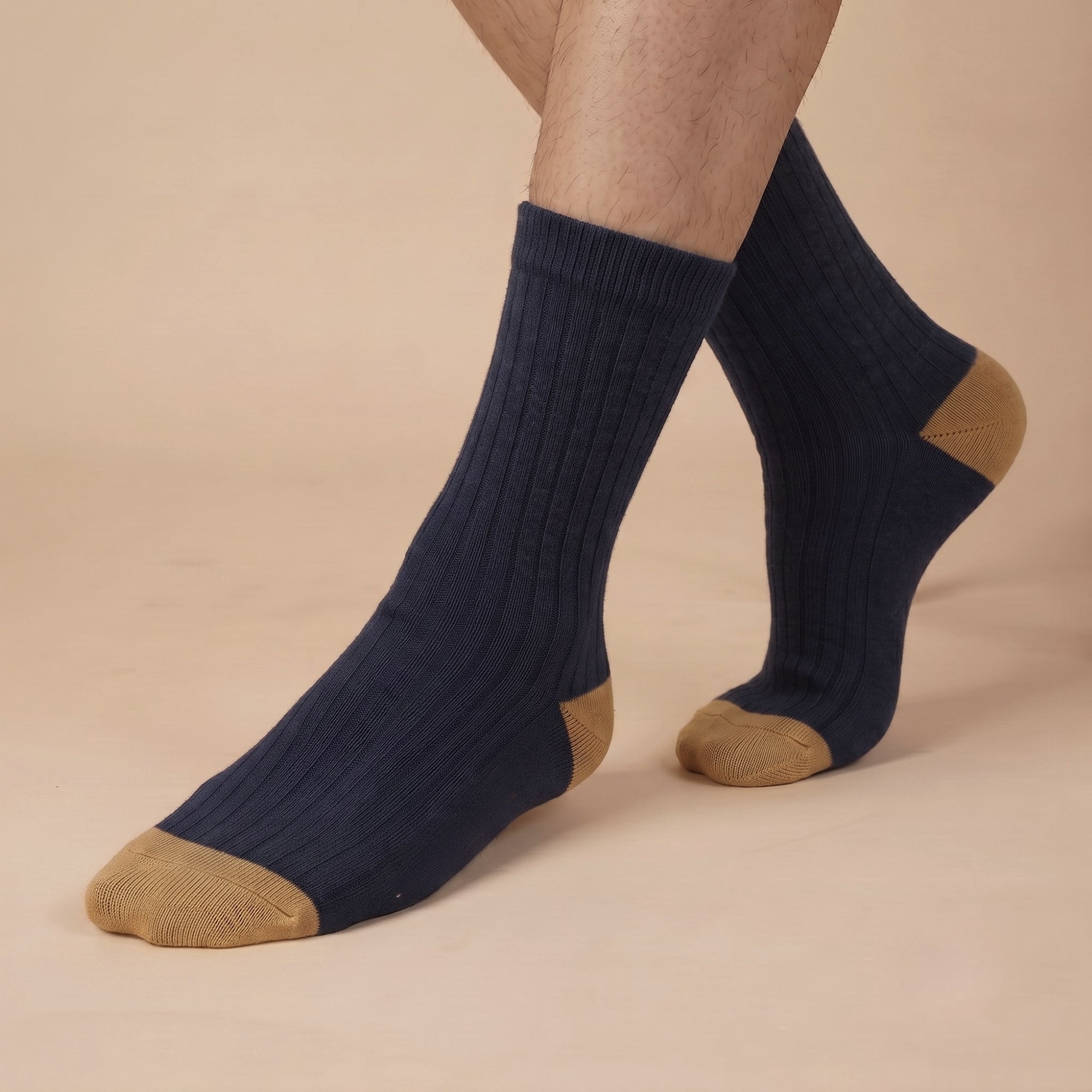 Executive Edit – men's ribbed crew socks in blue, beige and grey, Lord Walker, view 6
