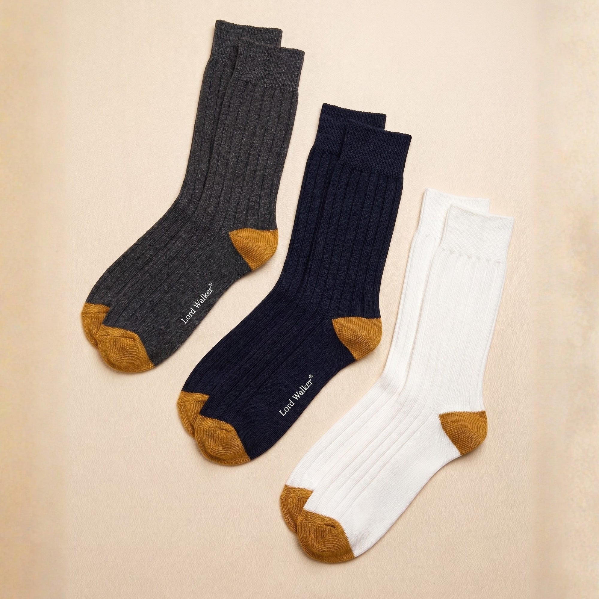 Executive Edit – men's ribbed crew socks in blue, beige and grey, Lord Walker, view 7