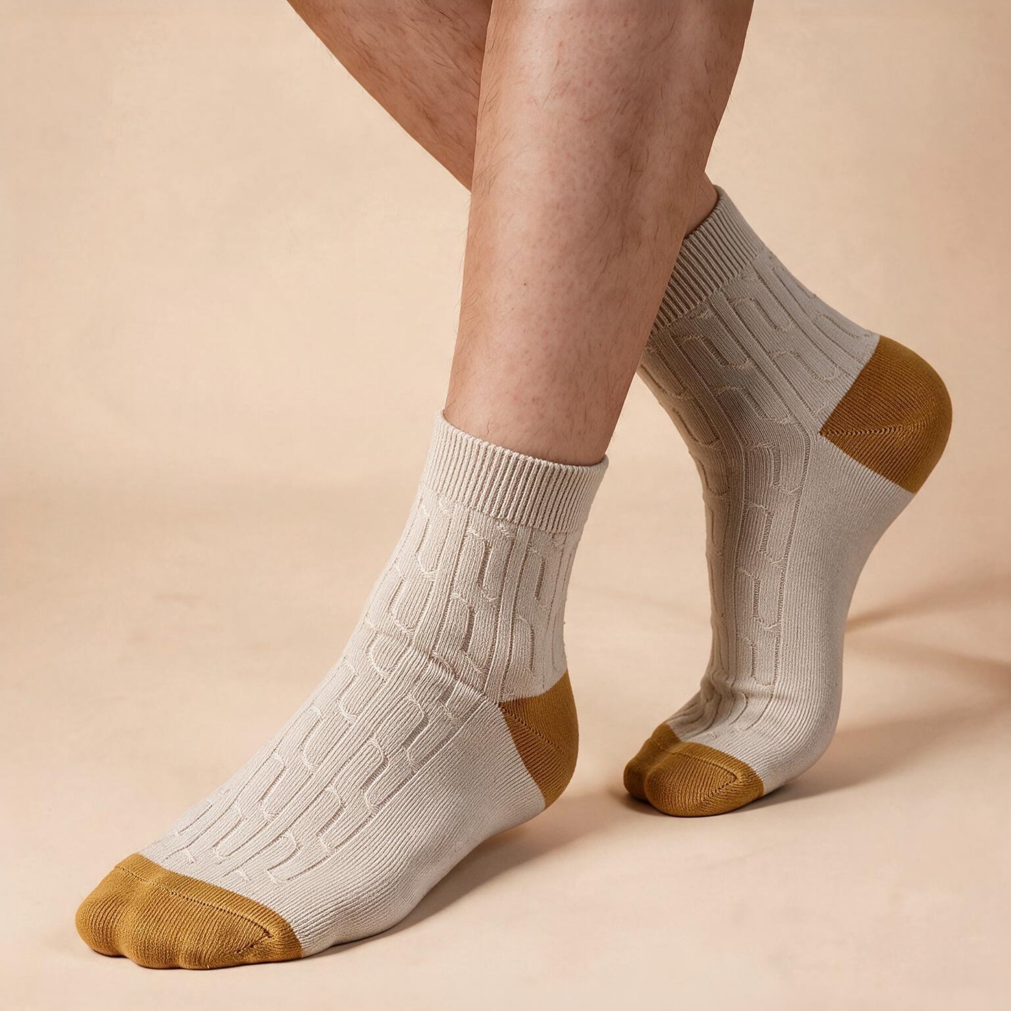Fireside Comfort – women's cable knit socks in ecru, olive and navy, Lord Walker