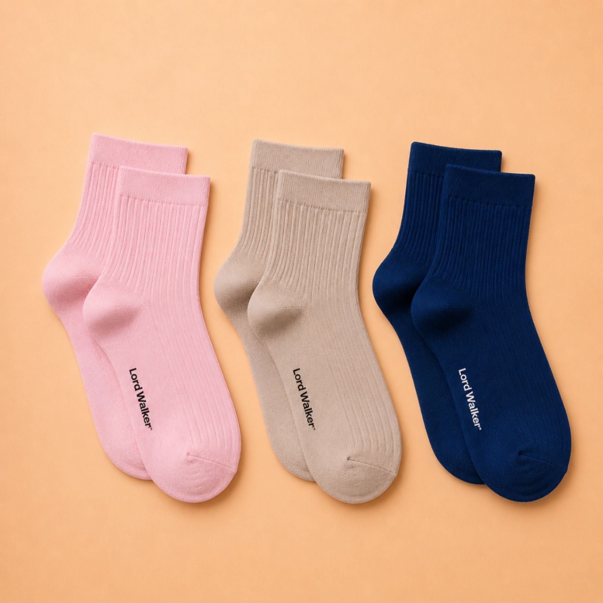 Garden Stroll – women's ribbed quarter socks in blue, beige and pink, Lord Walker, view 4