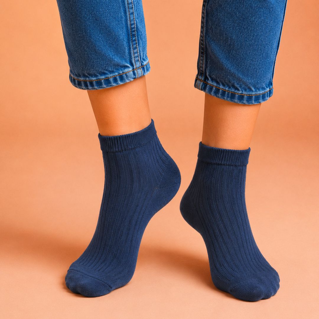 Garden Stroll – women's ribbed quarter socks in blue, beige and pink, Lord Walker, view 7