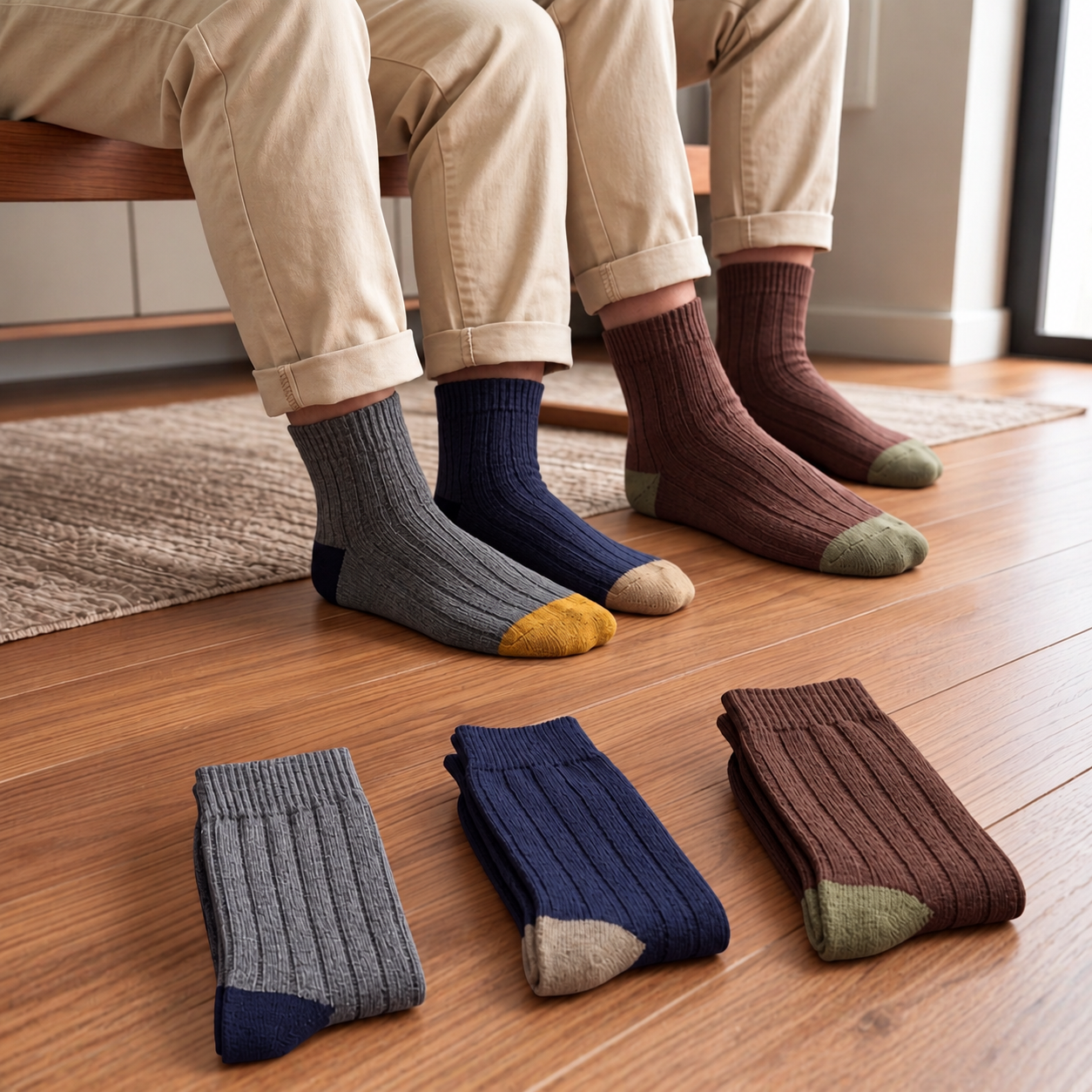 Gentleman's Edit – men's ribbed quarter socks in grey, navy and brown, Lord Walker, view 3