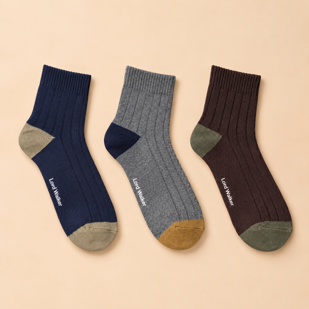 Gentleman's Edit – men's ribbed quarter socks in grey, navy and brown, Lord Walker, view 6