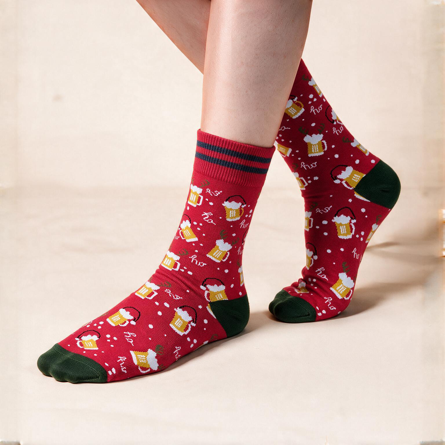 Happy Hour – festive crew socks in dark blue and red, Lord Walker