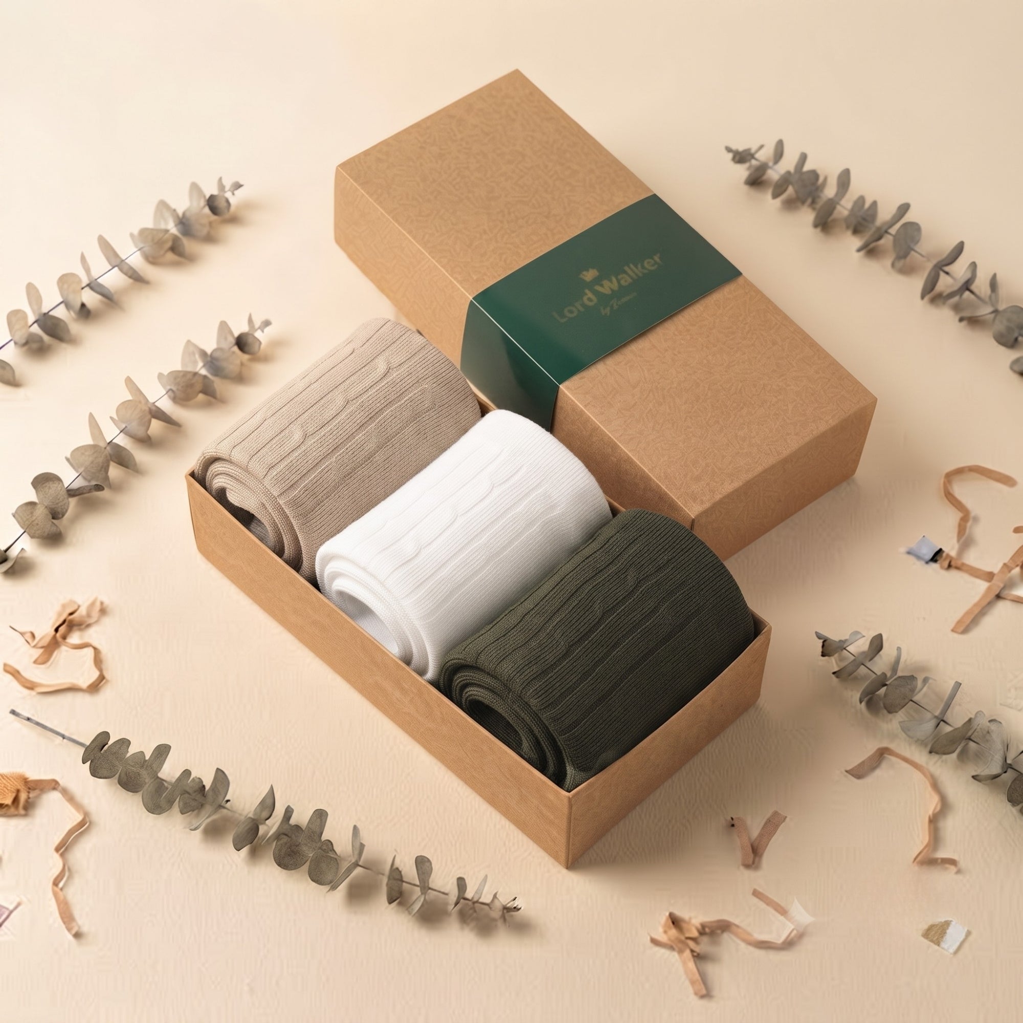 Harbor Escape – men's textured crew socks in off-white, olive and beige, Lord Walker, view 3