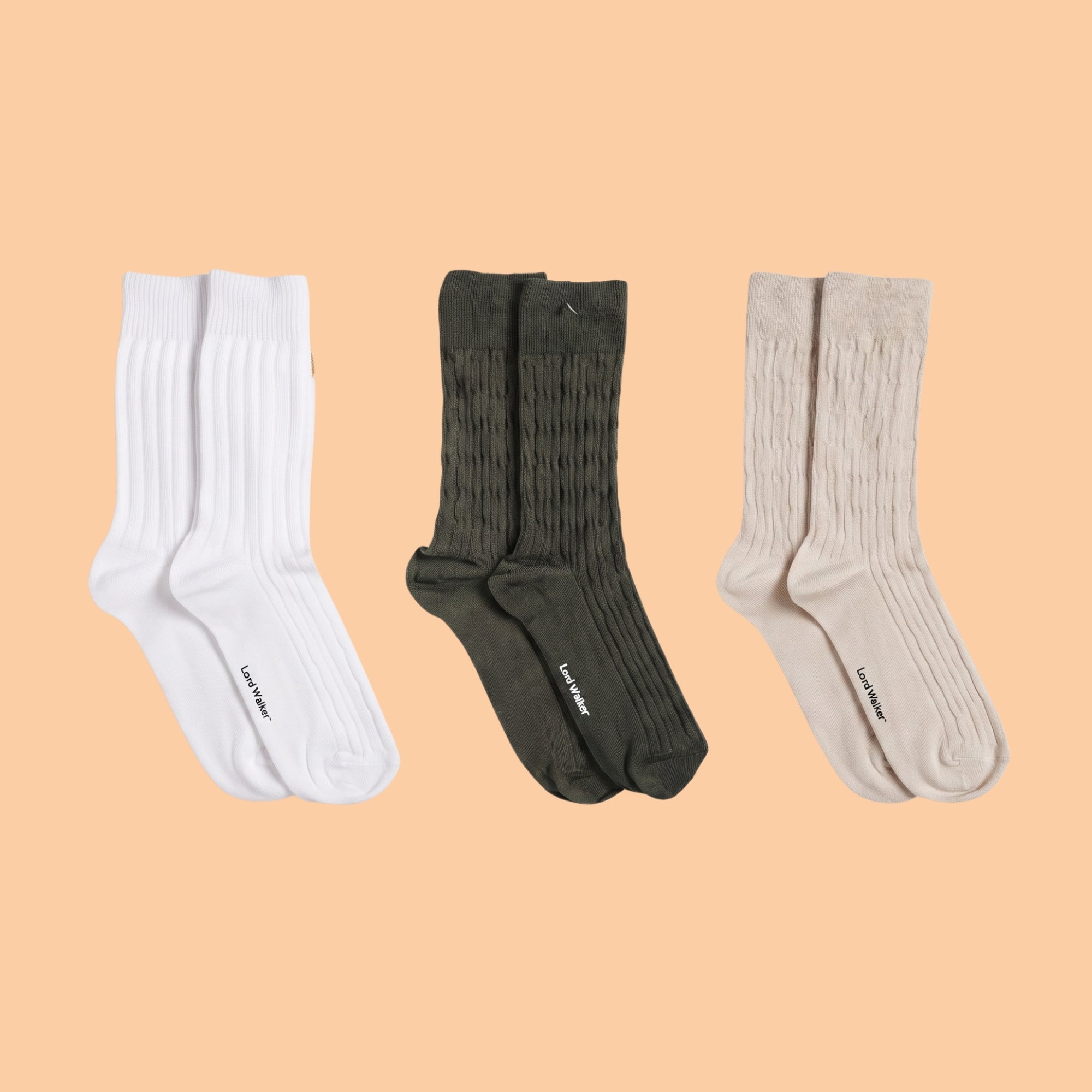 Harbor Escape – men's textured crew socks in off-white, olive and beige, Lord Walker, view 4