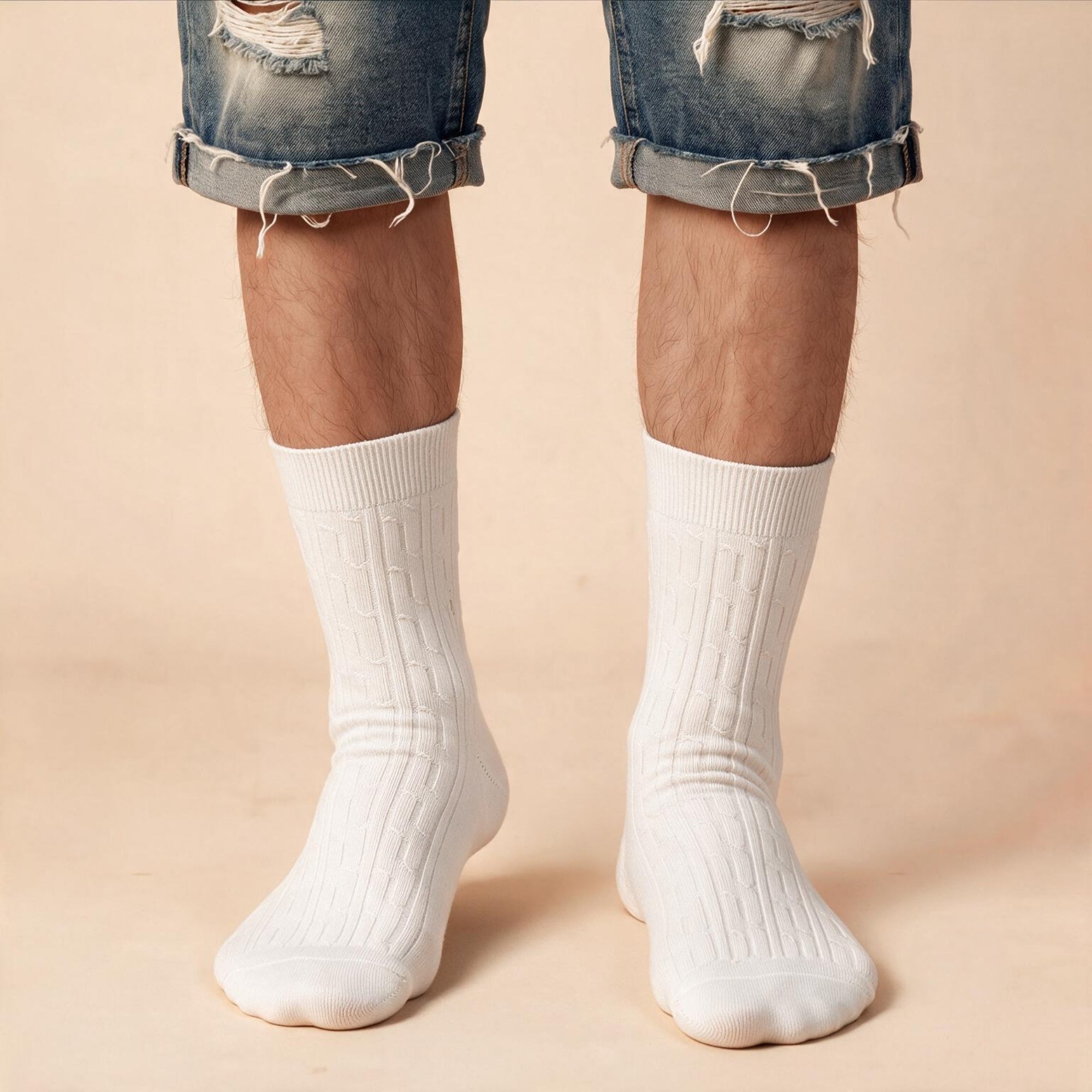 Harbor Escape – men's textured crew socks in off-white, olive and beige, Lord Walker, view 8