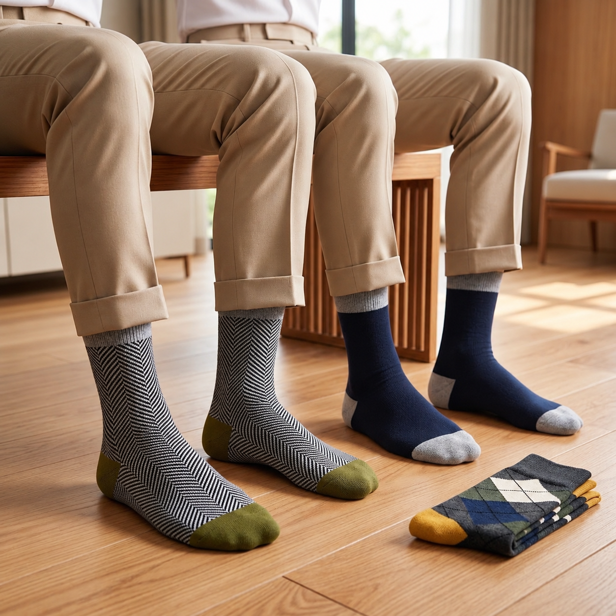 Heritage House – men's argyle crew socks in charcoal, navy and grey, Lord Walker, view 5