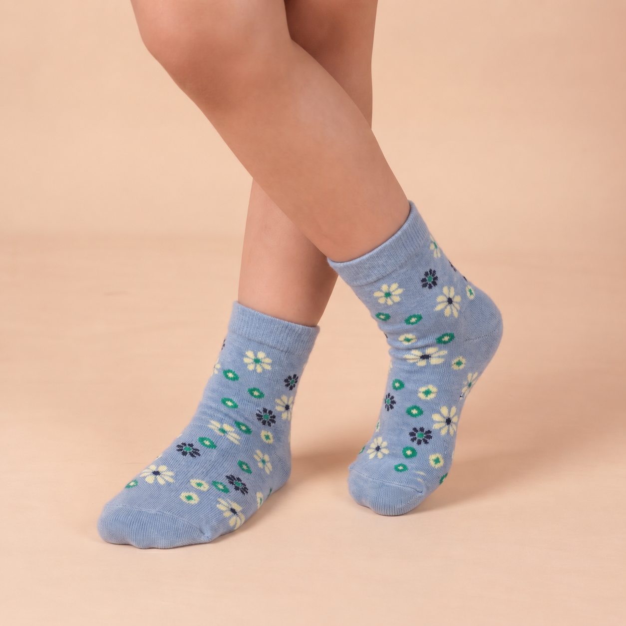 Little Garden – kids' floral socks in denim and off-white, Lord Walker, view 5