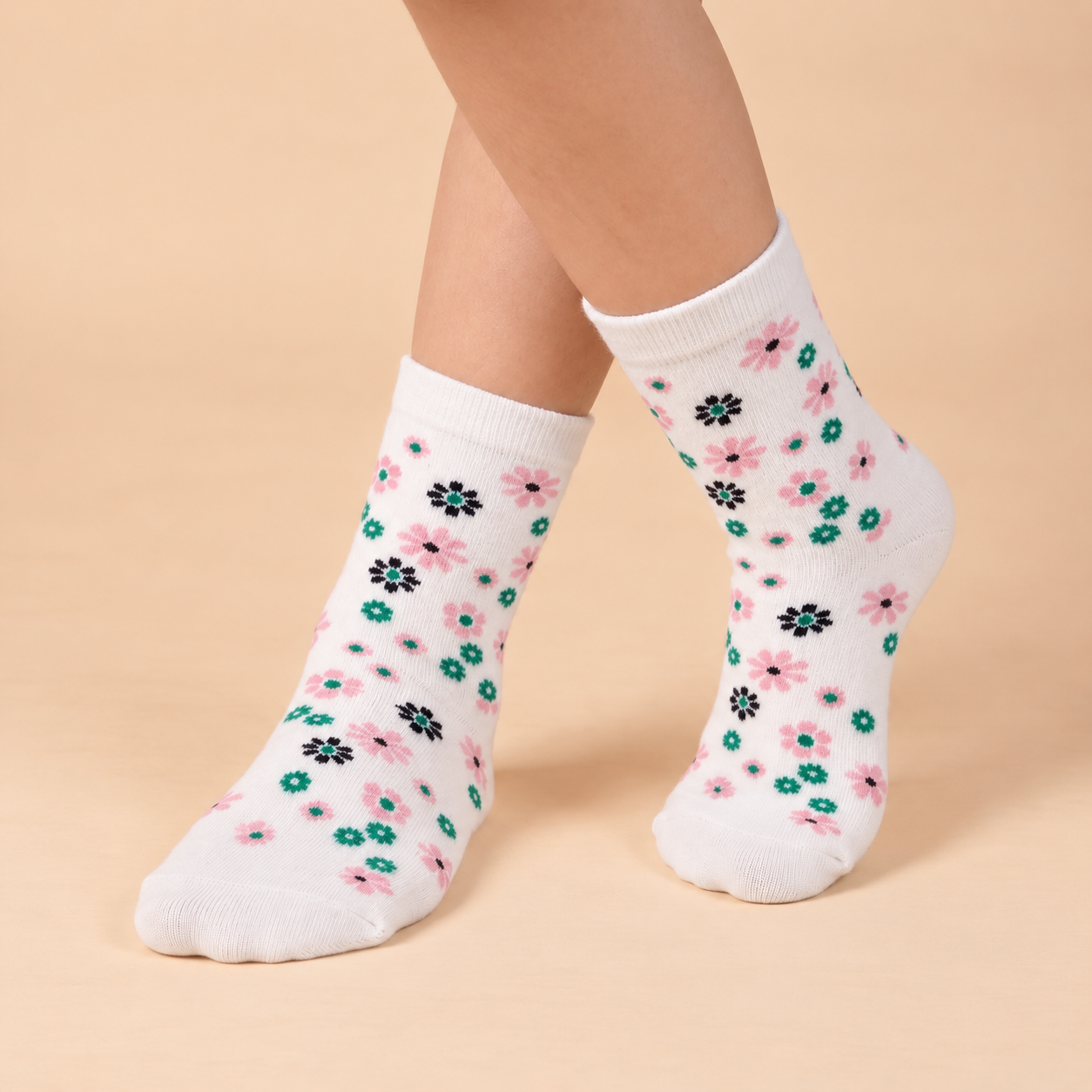 Little Garden – kids' floral socks in denim and off-white, Lord Walker, view 6