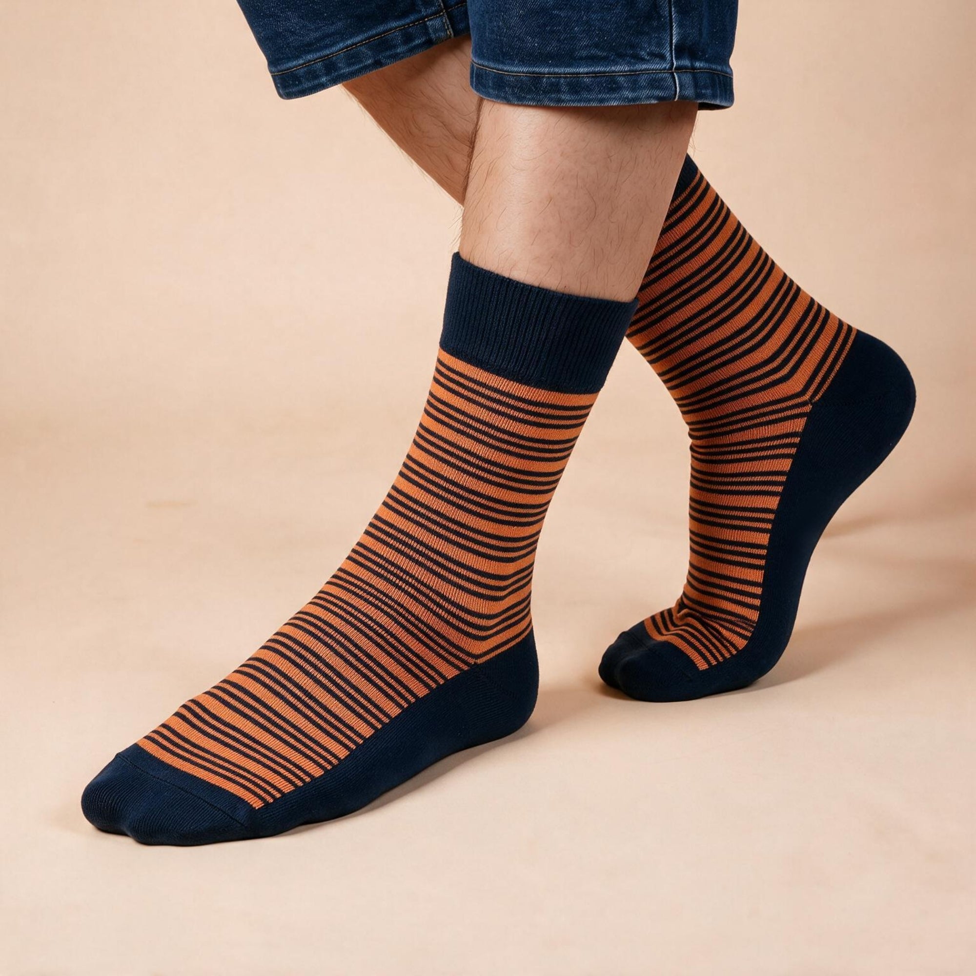 Midnight Blueprint – men's striped crew socks in navy, Lord Walker