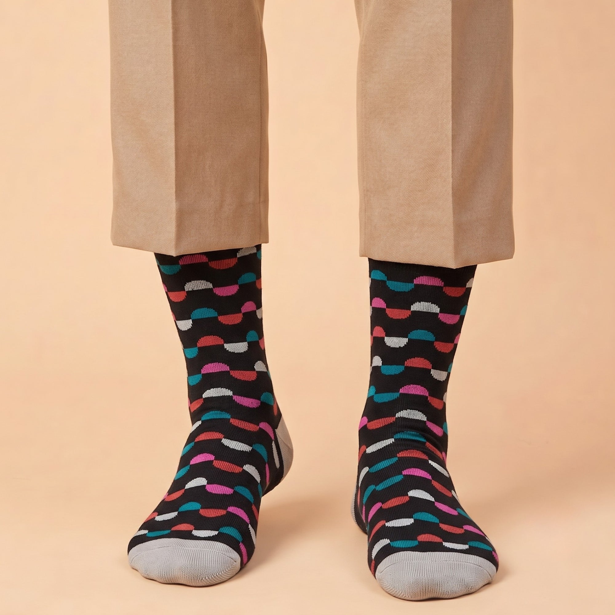 Midnight Patterns – men's patterned crew socks in black, Lord Walker, view 4