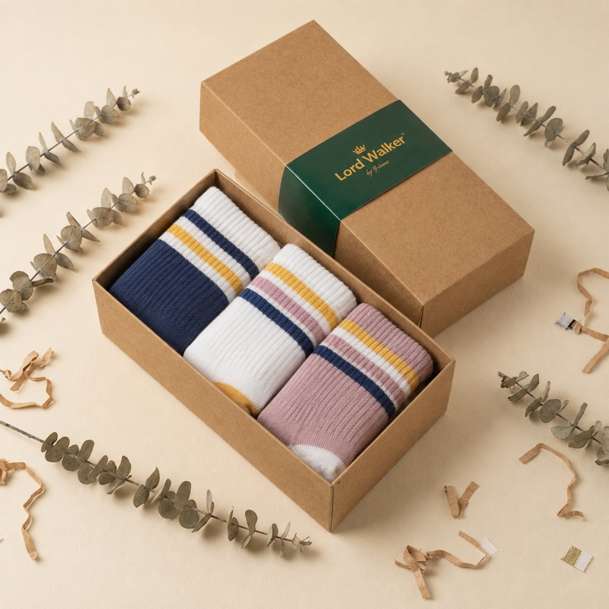 Retro Reverie – women's retro stripe crew socks in white, royal and lilac, Lord Walker, view 2