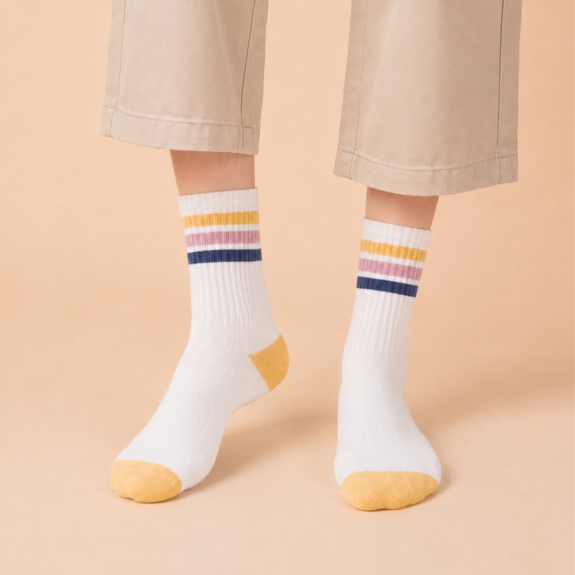 Retro Reverie – women's retro stripe crew socks in white, royal and lilac, Lord Walker, view 4