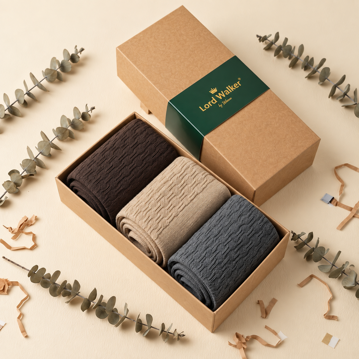 Savile Classics – men's formal crew socks in beige, brown and grey, Lord Walker, view 2