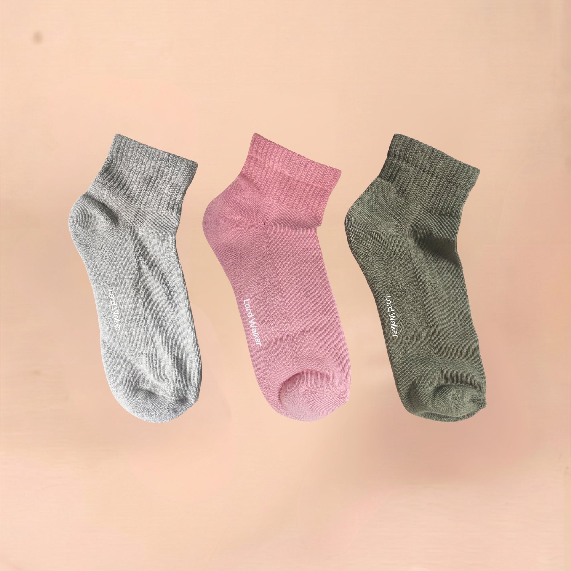 Serene Living – women's cushioned quarter socks in rose, olive and grey, Lord Walker, view 3