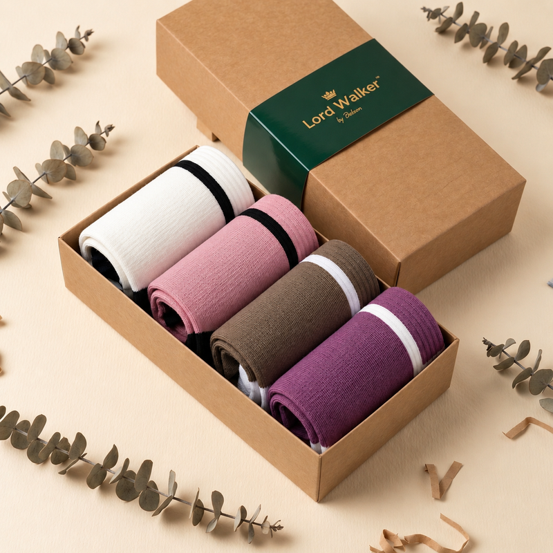 Sunday Stroll – women's striped quarter socks in purple, pink, olive and off-white, Lord Walker, view 2