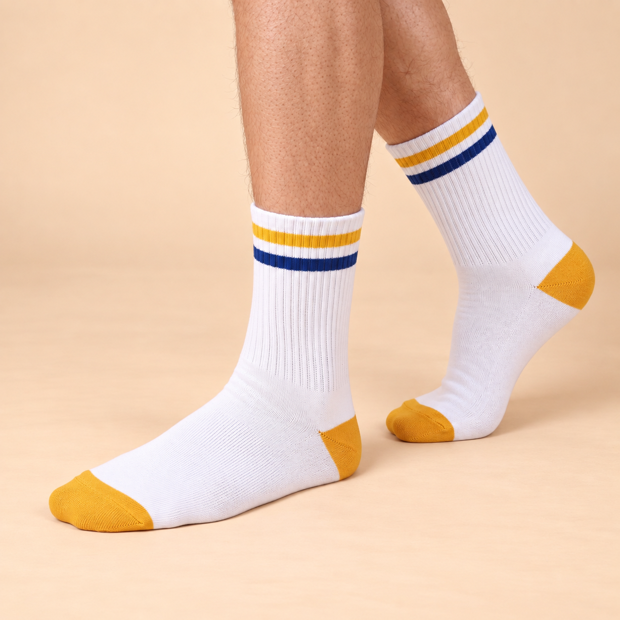Varsity Spirit – men's retro stripe crew socks in white/yellow, white/blue melange and white/red, Lord Walker, view 6