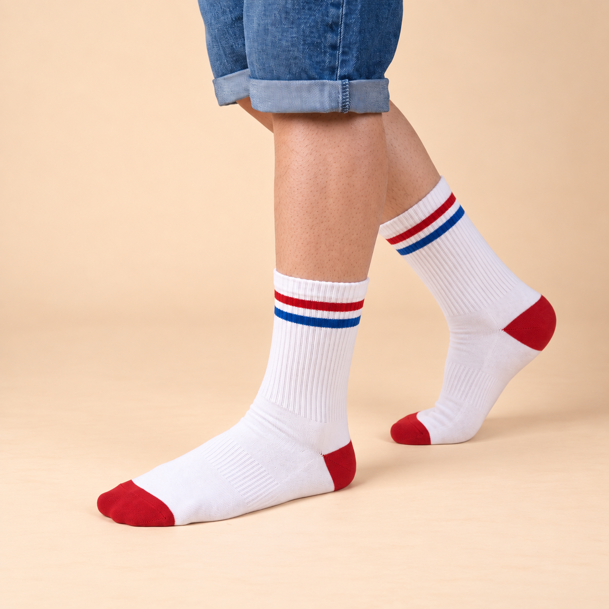 Varsity Spirit – men's retro stripe crew socks in white/yellow, white/blue melange and white/red, Lord Walker, view 7