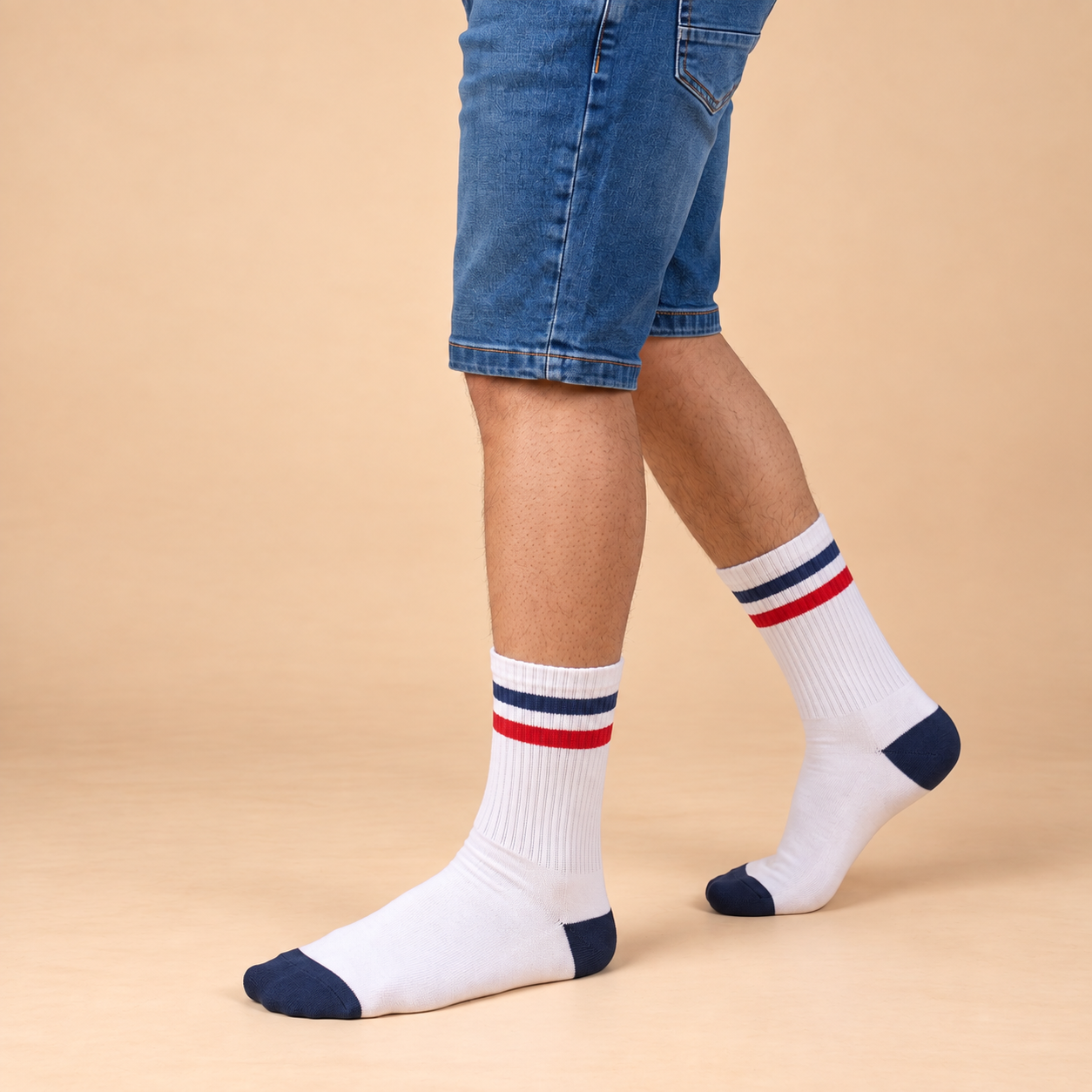 Varsity Spirit – men's retro stripe crew socks in white/yellow, white/blue melange and white/red, Lord Walker, view 8
