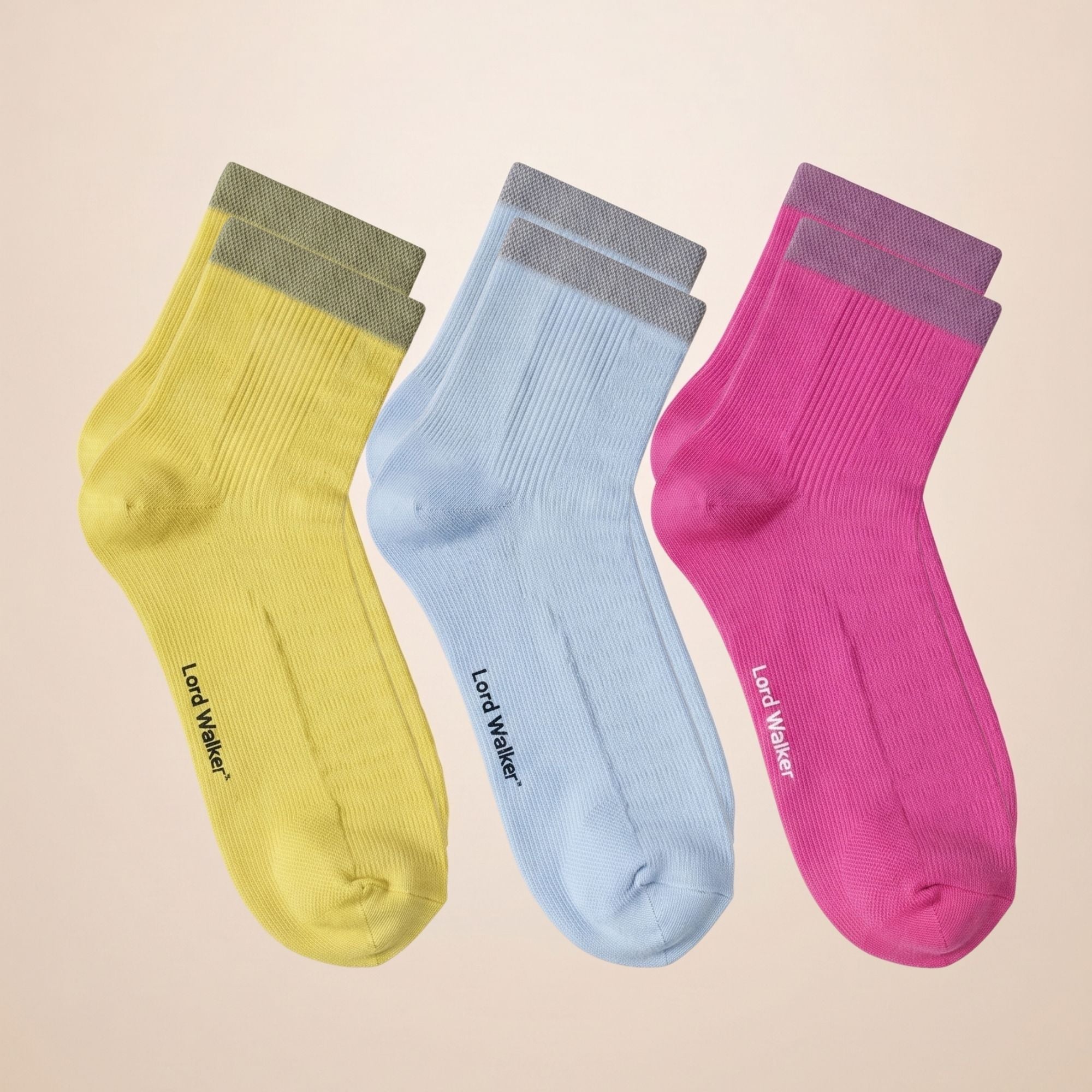 Victory Lap – performance quarter socks in sky, pink and yellow, Lord Walker, view 3