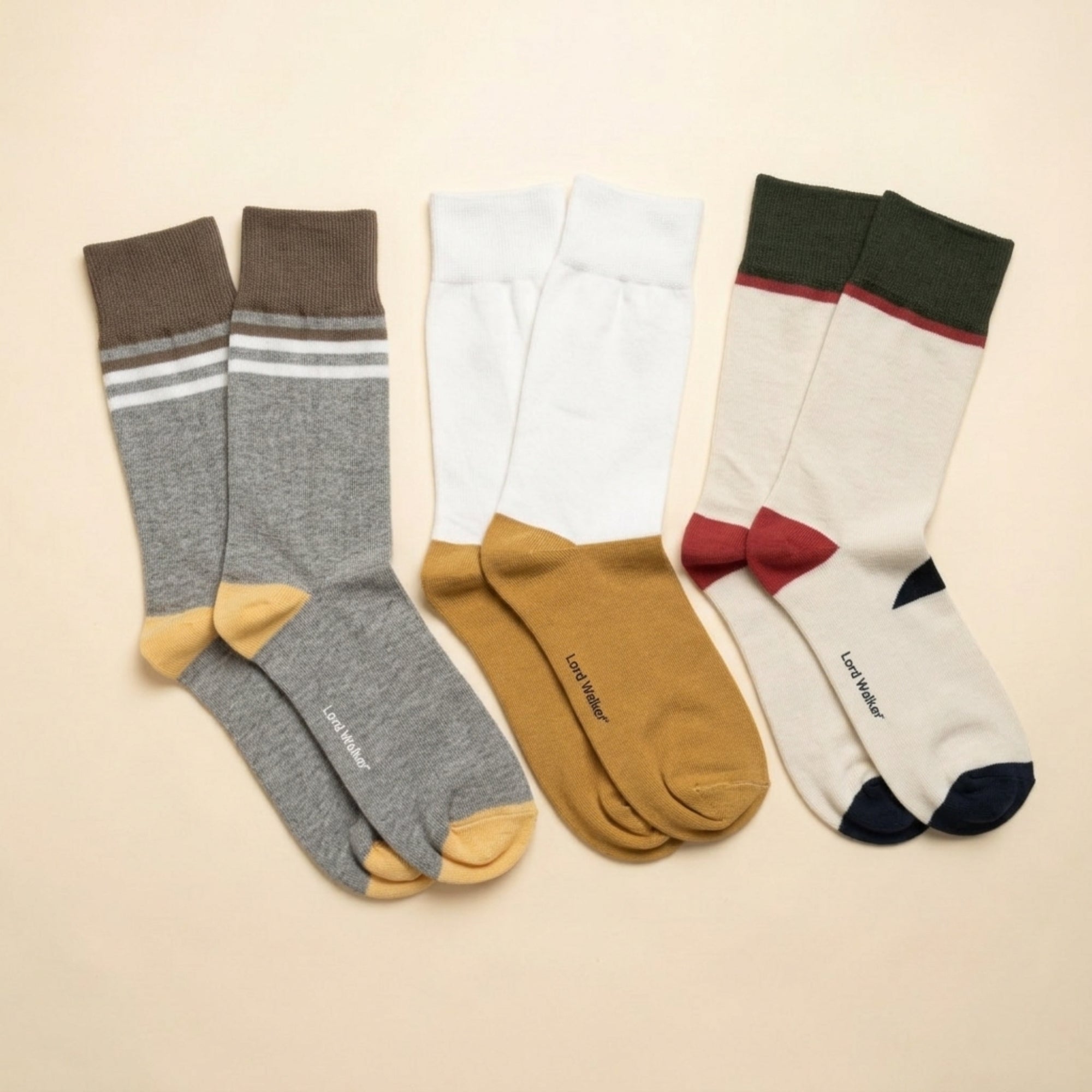 Workday Essentials – men's crew socks in grey, ecru and off-white/butterscotch, Lord Walker, view 4
