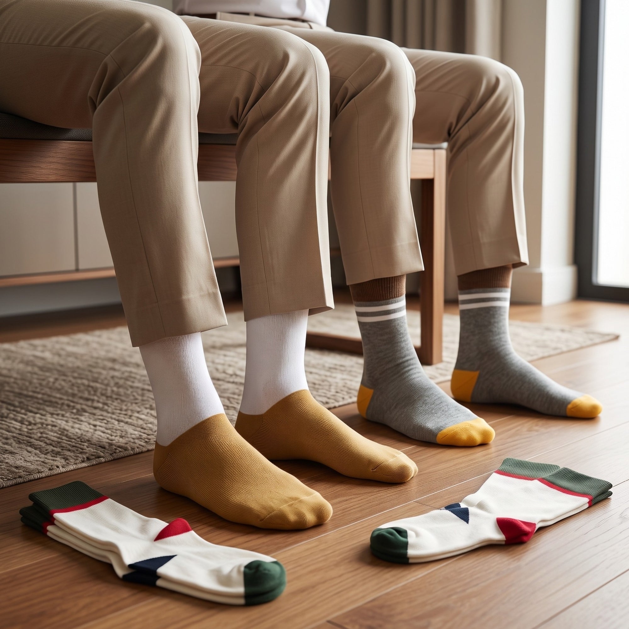 Workday Essentials – men's crew socks in grey, ecru and off-white/butterscotch, Lord Walker, view 5